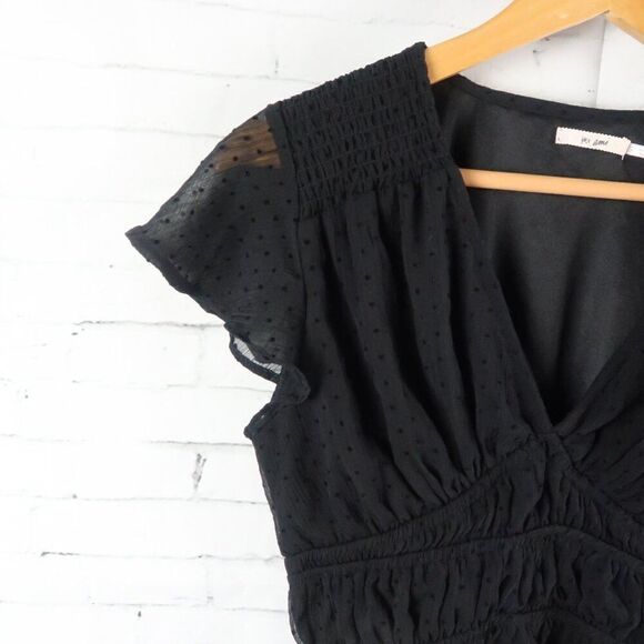 MI AMI BLACK V NECK FLUTTER SLEEVE POLKA DOT DETAIL CROP TOP SIZE SMALL - Picture 4 of 6